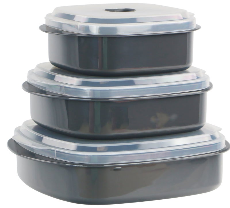 Reston Lloyd Nesting Microwave Containers, Set of 3, Adjustable Steam Vents, Airtight, Meal Prep, Durable BPA-Free Plastic- Freezer & Dishwasher Safe, Cookware & Food Storage, Anyday Cookware, Gray - Image 1